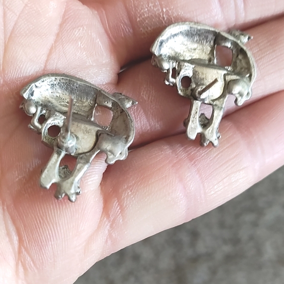 VINTAGE SILVER PEWTER NOAH'S ARK DROP POST 1" EARRINGS - Picture 6 of 9